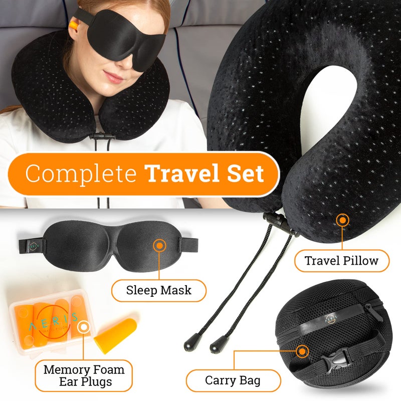 Aeris Memory Foam Travel Pillow for Airplanes - Best Airplane Neck Pillow for Long Flights - Plane Accessories Carry Bag to Save Space, Ear Plugs and Eye Mask - Perfect Flight Set & Gift - Image 5